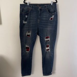 Judy Blue Skinny Fit Buffalo Plaid Patch Jeans 3XL Distressed